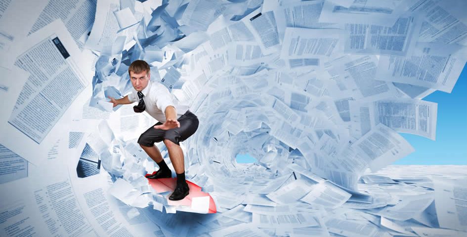 surfing paper documents ready to shred