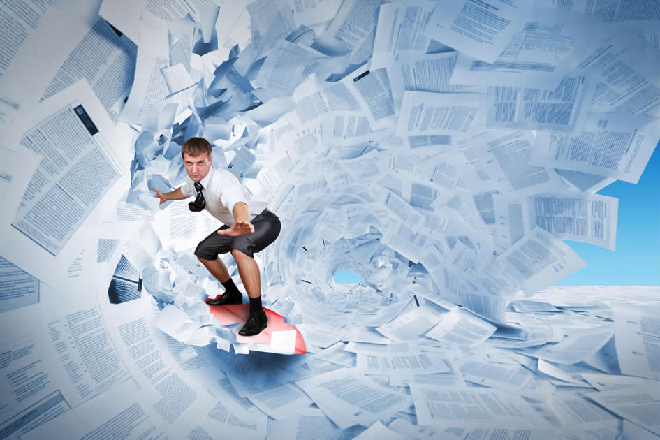 surfing paper documents ready to shred